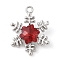 Alloy with Rhinestone Pendants, Snowflake, Platinum, Red, 15x5.4mm, Hole: 1.5mm