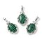 Synthetic Malachite Oval Pendants, Platinum Tone Brass Micro Pave Clear Cubic Zirconia Flower Charms, Long-Lasting Plated, Lead Free & Cadmium Free, 30x19x10mm, Hole: 7.8x5mm