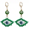 Glass Seed Bead Evil Eye Hoop Earrings, with Lampwork and Resin Beads, Golden, Green, 63x22mm