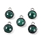 Natural Malachite Pendants, with Platinum Tone Rack Plating Brass, Flat Round, 9.8x7.5x4.3mm, Hole: 1.2mm