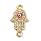 Alloy Enamel Link Connectors, with Crystal Rhinestone, Hamsa Hand/Hand of Miriam with Evil Eye, Light Gold, Palm Pattern, 22x12.5x3mm, Hole: 1.8mm & 2mm