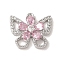 Brass Micro Pave Clear Cubic Zirconia Charms, Butterfly with Flower, Pearl Pink, Platinum, 14.5x16x3.5mm, Hole: 1.4mm