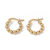 201 Stainless Steel Round Beaded Hoop Earrings with 304 Stainless Steel Pins for Women EJEW-B016-01A-G-1