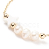 Natural Pearl & Shell Star with Evil Eye Link Bracelet with Brass Chains for Women BJEW-JB08329-01-5