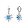 Sun Rhodium Plated 925 Sterling Silver Micro Pave Cubic Zirconia Dangle Hoop Earrings EJEW-P257-01P-1