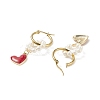 Shell Pearl Beaded Ring with Alloy Heart Dangle Hoop Earrings EJEW-TA00172-5