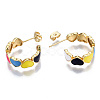 Brass Enamel Stud Earrings EJEW-T014-04G-NF-3