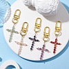 Wire Wrapped Natural Gemstone Cross Pendant Decoration HJEW-JM01932-2