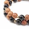 Natural Tourmaline & Wood Round Beads Stretch Bracelets Set BJEW-JB07165-03-5