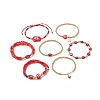 7Pcs 7 Style Evil Eye Lampwork & Glass Seed & Brass Beaded Stretch Bracelets Set for Women BJEW-JB09249-01-4