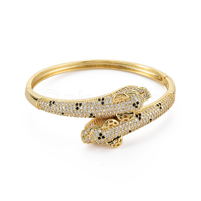 Brass Micro Pave Cubic Zirconia Snake Bangles for Women BJEW-Q700-006-NF-1