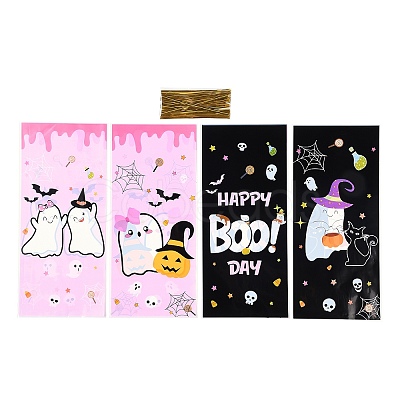 50Pcs Halloween Theme Rectangle Plastic Cookies Bags ABAG-H113-03A-1