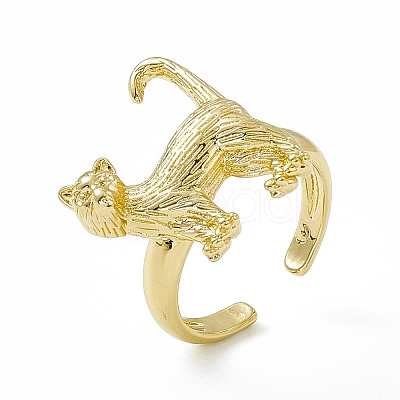 Rack Plating Brass Cat Open Cuff Ring for Women RJEW-F129-08G-1