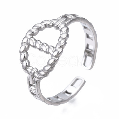 Non-Tarnish 304 Stainless Steel Oval Open Cuff Ring RJEW-T023-09P-1