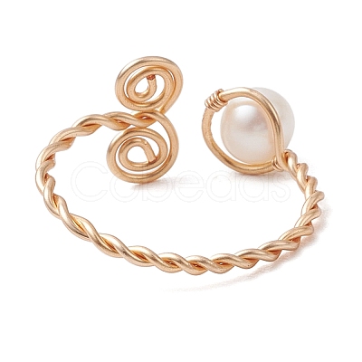 Round Natural Cultured Freshwater Pearl Beads Finger Rings RJEW-JR00776-1