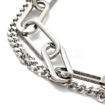 Tarnish Resistant 201 Stainless Steel Paper & Curb Chains Double Layered Multi-strand Bracelet for Women BJEW-A126-19P-1