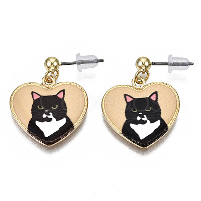 Alloy Kitten Dangle Stud Earrings EJEW-G148-27G-01-1