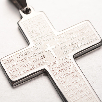 Non-Tarnish Cross with Words 304 Stainless Steel Pendants STAS-N068-47B-1