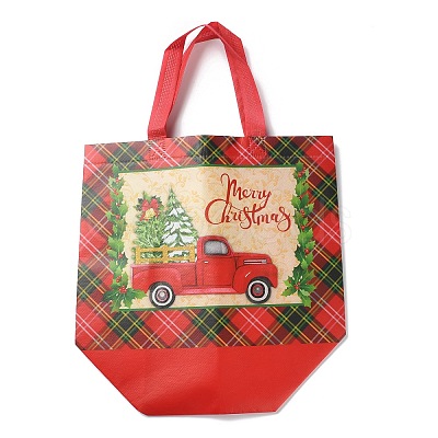 Christmas Theme Tartan Non-woven Fabric Gift Tote Bags with Handle ABAG-G017-01B-1