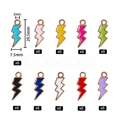 60Pcs 10 Colors Light Gold Plated Alloy Enamel Pendants sgENAM-SZ0001-33LG-1