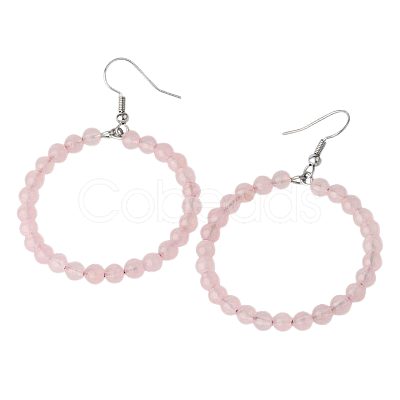 Fashionable Natural Rose QuartzHoop Earrings for Women KJ9273-6-1