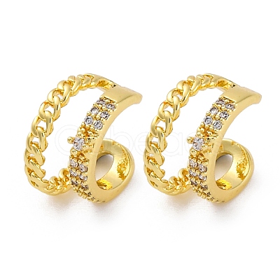 Rack Plating Brass Micro Pave Clear Cubic Zirconia Cuff Earrings EJEW-H147-14G-1