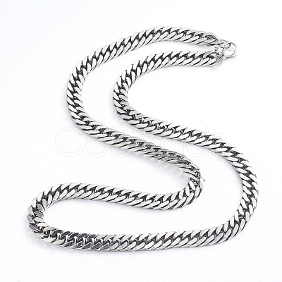 Non-Tarnish Men's 304 Stainless Steel Diamond Cut Cuban Link Chain Necklaces NJEW-L173-002A-P-1