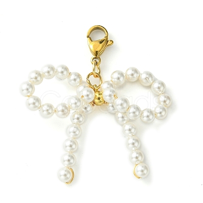 Shell Pearl Bowknot Pendant Decorations HJEW-TA00115-1