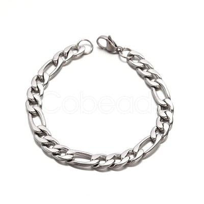 Tarnish Resistant Boy's 304 Stainless Steel Mother-Son Figaro Chain Bracelets BJEW-E233-04P-1