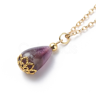 Natural Amethyst Teardrop Pendant Necklace NJEW-JN03966-1