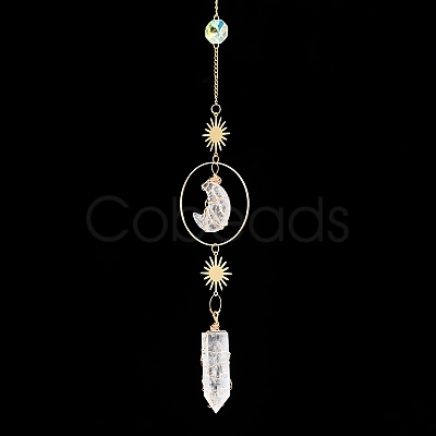 Natural Quartz Crystal Moon & Bullet Window Hanging Suncatchers DJEW-PW0009-035A-1