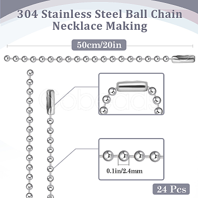 Beebeecraft 24Pcs 304 Stainless Steel Ball Chain Necklace Making NJEW-BBC0001-10B-1