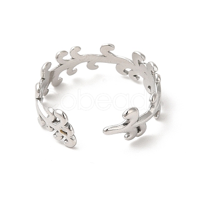 Non-Tarnish 304 Stainless Steel Leafy Branch Open Cuff Ring for Women RJEW-E063-21P-1