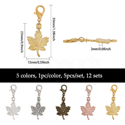 CHGCRAFT 12 Sets Maple Leaf Alloy Pendants Decorations Set HJEW-CA0001-61-1