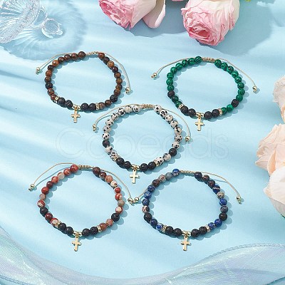 6mm Round Mixed Gemstone Braided Bead Bracelets BJEW-JB10848-1