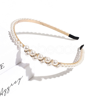 Plastic Imitation Pearl with Rhinestone Beads Hair Bands PW-WG42111-01-1