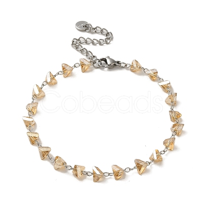 Triangle Glass Link Chain Bracelets BJEW-L685-02P-1