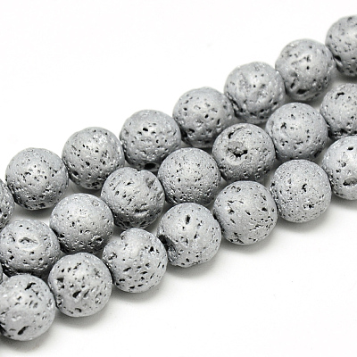 Electroplate Natural Lava Rock Beads Strands X-G-T058-03I-6MM-1