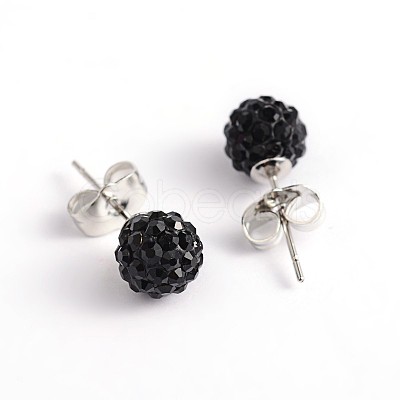 Polymer Clay Rhinestone Ball Stud Earrings EJEW-O041-02I-1