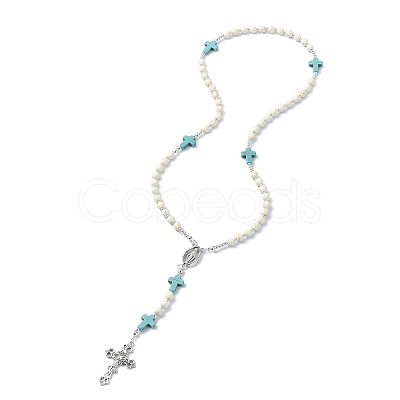 Synthetic Magnesite Rosary Bead Necklaces NJEW-TA00122-01-1