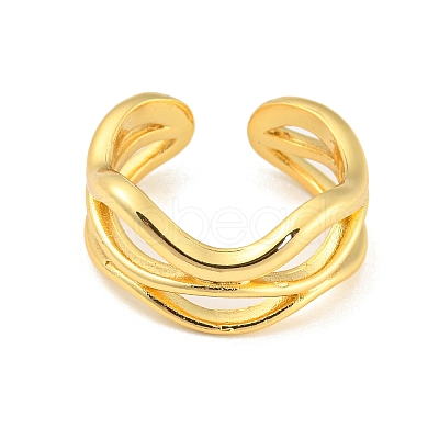 Hollow Wave Brass Open Cuff Rings RJEW-Q781-14G-1