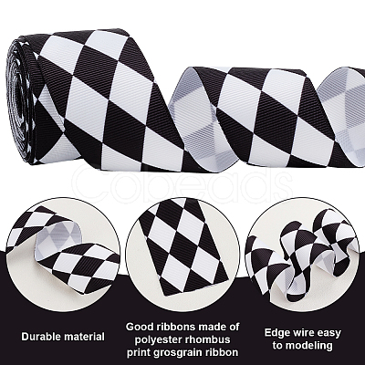 Polyester Rhombus Print Grosgrain Ribbon OCOR-WH0078-141B-1