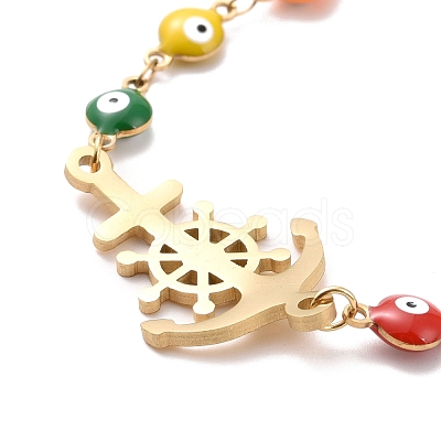 PVD Vacuum Plating 304 Stainless Steel Link Bracelet with Colorful Enamel Evil Eye Chains for Women BJEW-B062-01G-1