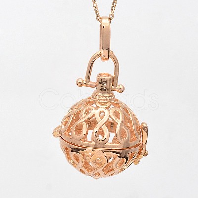 Filigree Brass Round Cage Ball Cage Pendants KK-L095-01RG-NR-1