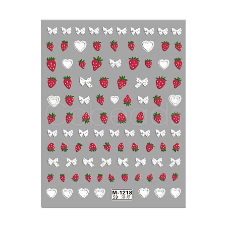 Bowknot & Strawberry Self Adhesive 5D Embossed Nail Art Stickers PW-WG579ED-01-1