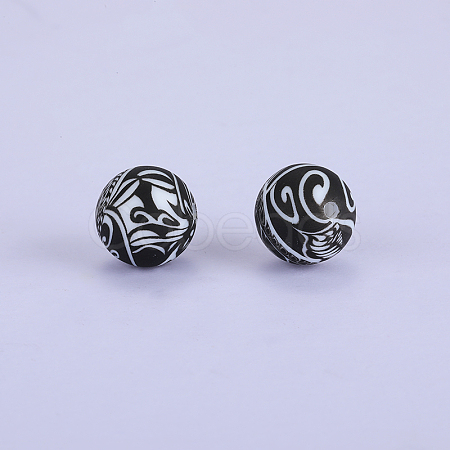 Round with Leopard Print Pattern Food Grade Eco-Friendly Silicone Focal Beads SI-JX0056A-227-1