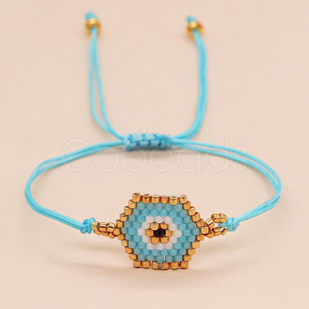 Hexagon with Evil Eye Glass Seed Braided Bead Bracelet for Women PW23030466306-1