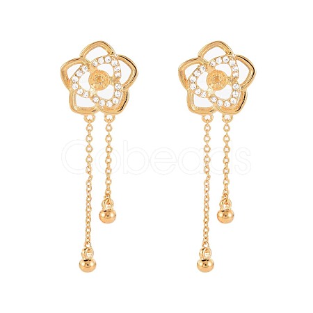 Brass Micro Pave Clear Cubic Zirconia Stud Earring Findings KK-S364-132-1