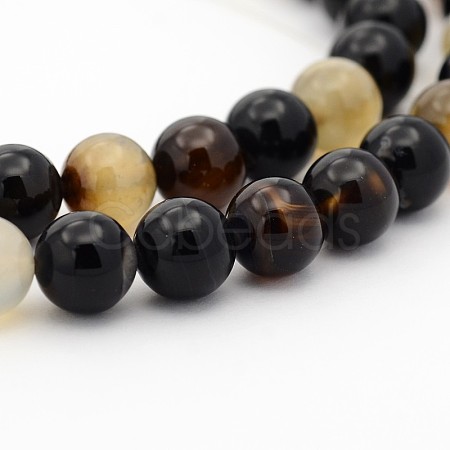 Dyed Black Agate Round Bead Strands G-P070-22-6mm-1