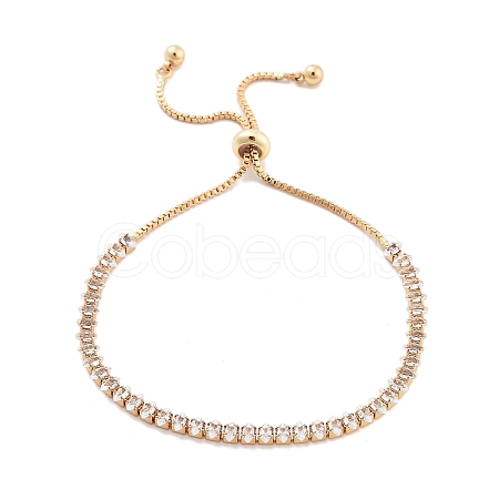 Brass Pave Clear Cubic Zirconia Horse Eye Box Chain Slider Bracelets BJEW-B094-06A-G-1